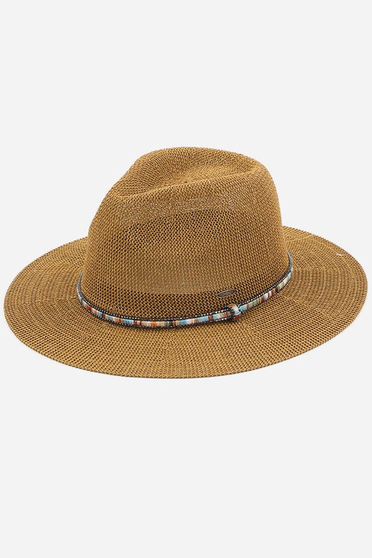 C.C Multi Thread Rhinestone Trim Band Panama Hat