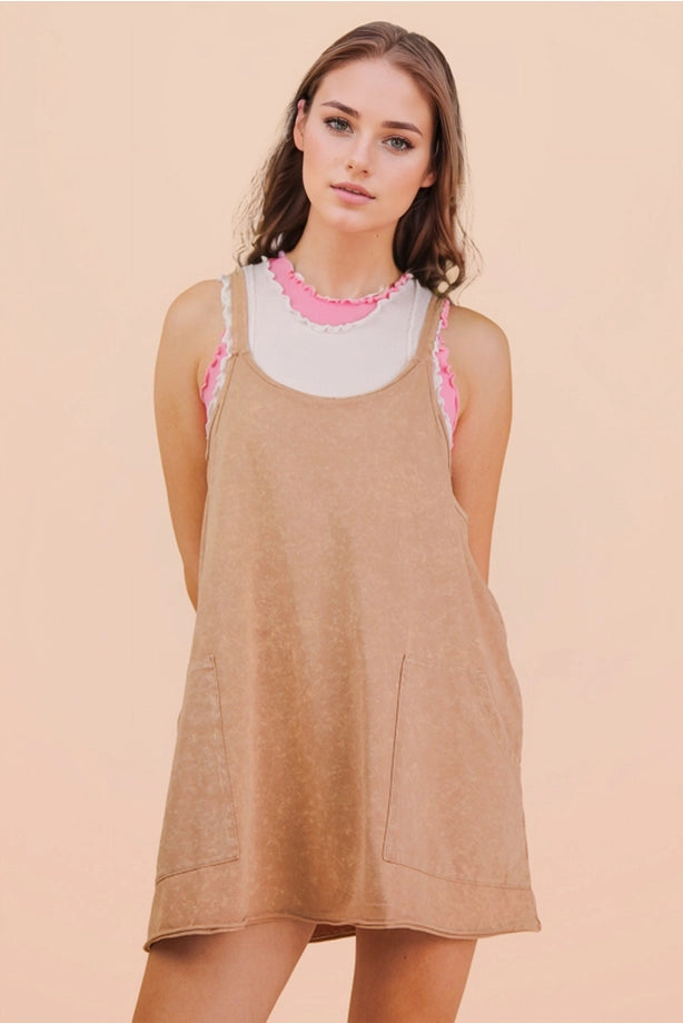 Mineral Washed Knit Mini Dress with Shorts ( Taupe)