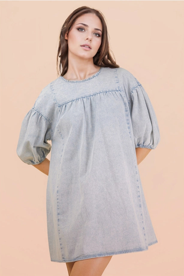 Washed Denim Casual Mini Dress