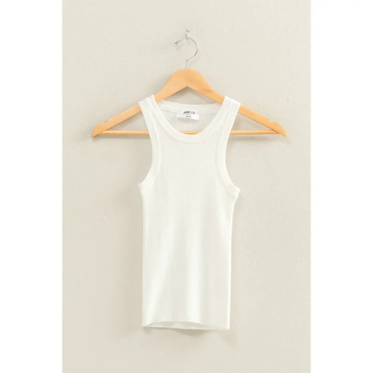 White Ribbed Knit Tank Top