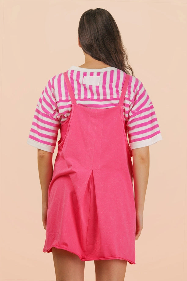 Mineral Washed Knit Mini Dress with Shorts ( Pink)