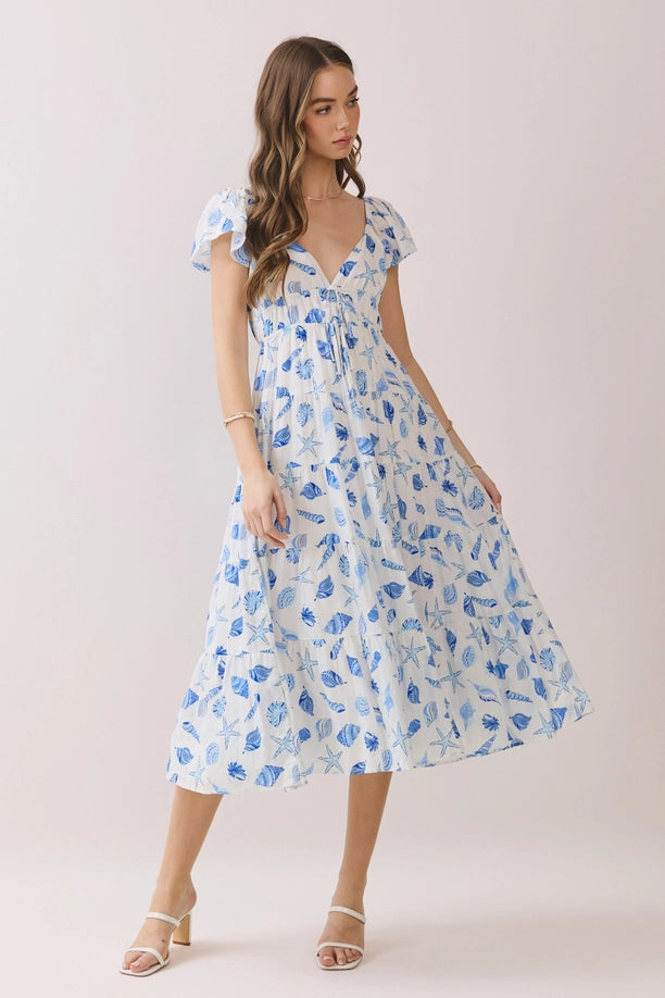 Shell Flutter Sleeve Midi Dress
