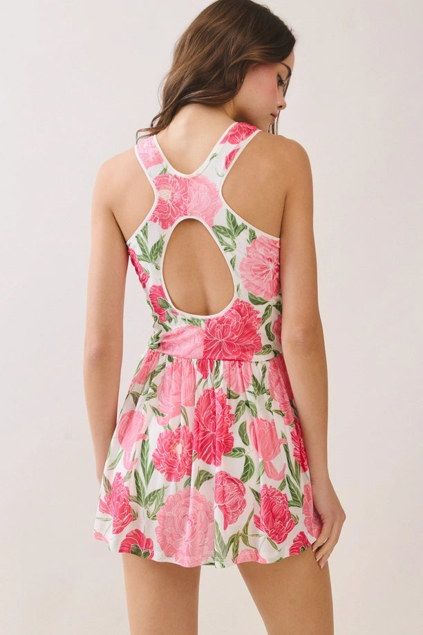 Floral Print Scoop Neck Racerback Athletic Dress