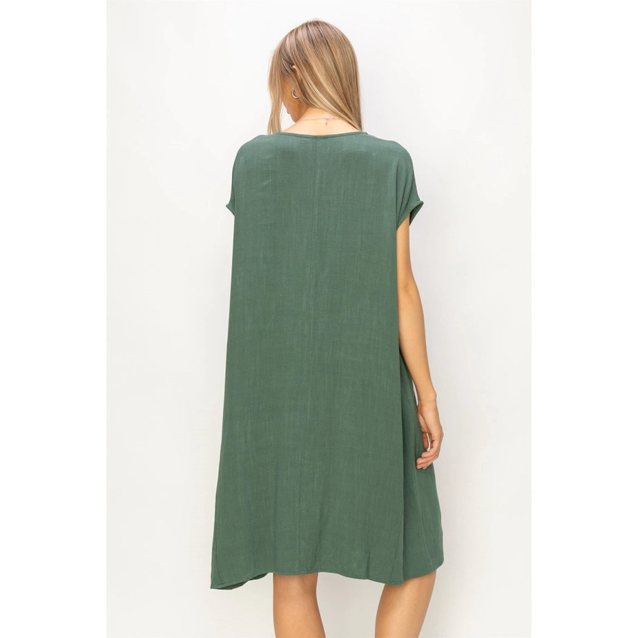 V Neck Linen Midi Dress