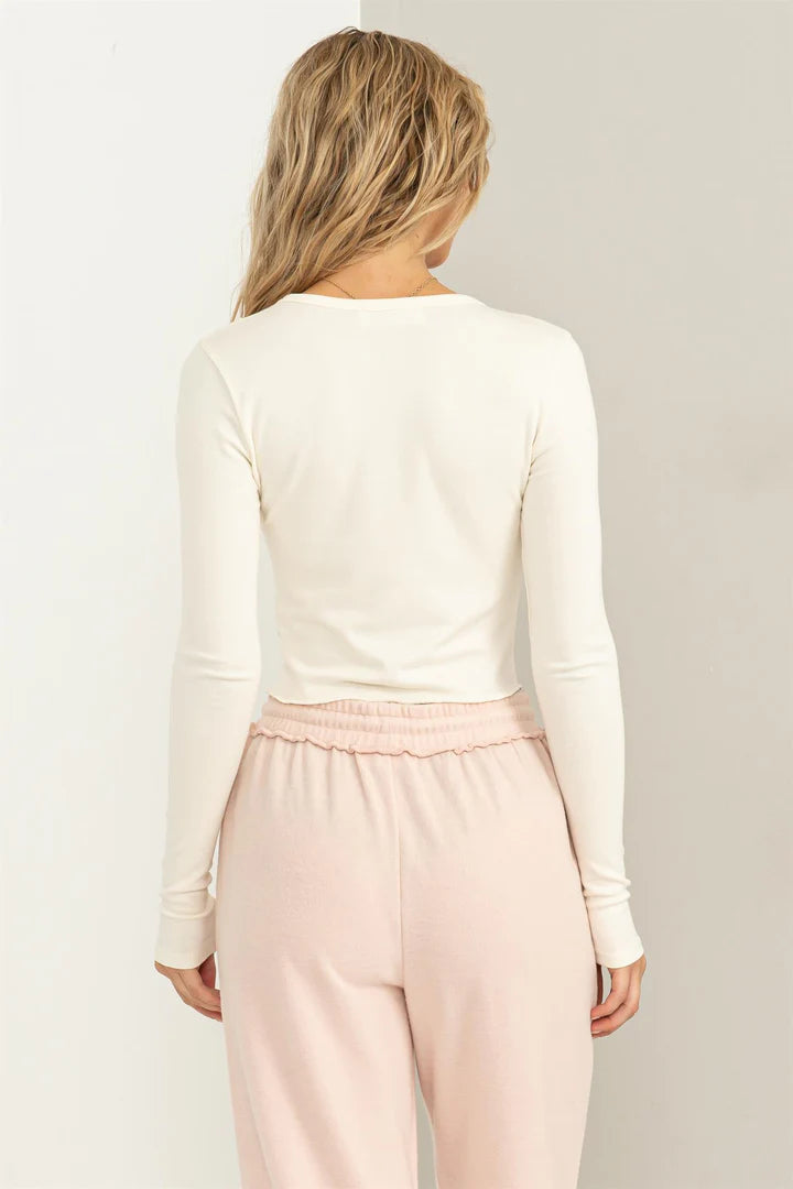 ONE MORE CHANCE SEAM-DETAILED LONG SLEEVE TOP