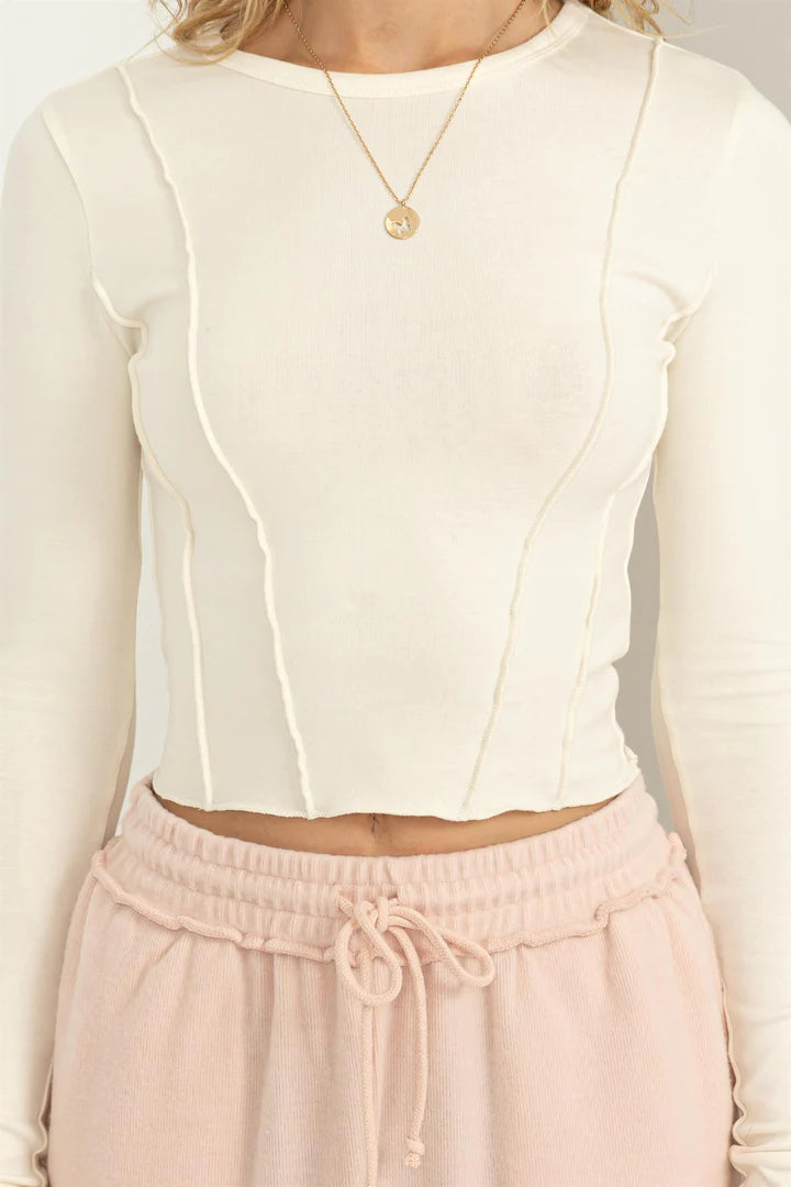 ONE MORE CHANCE SEAM-DETAILED LONG SLEEVE TOP