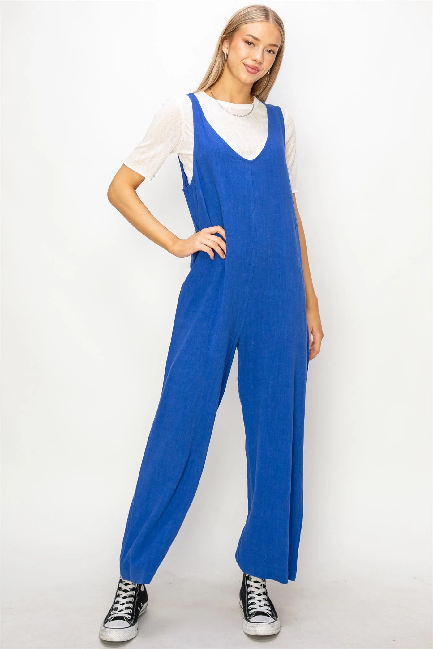 LINEN SLEEVELESS JUMPSUIT COBALT BLUE
