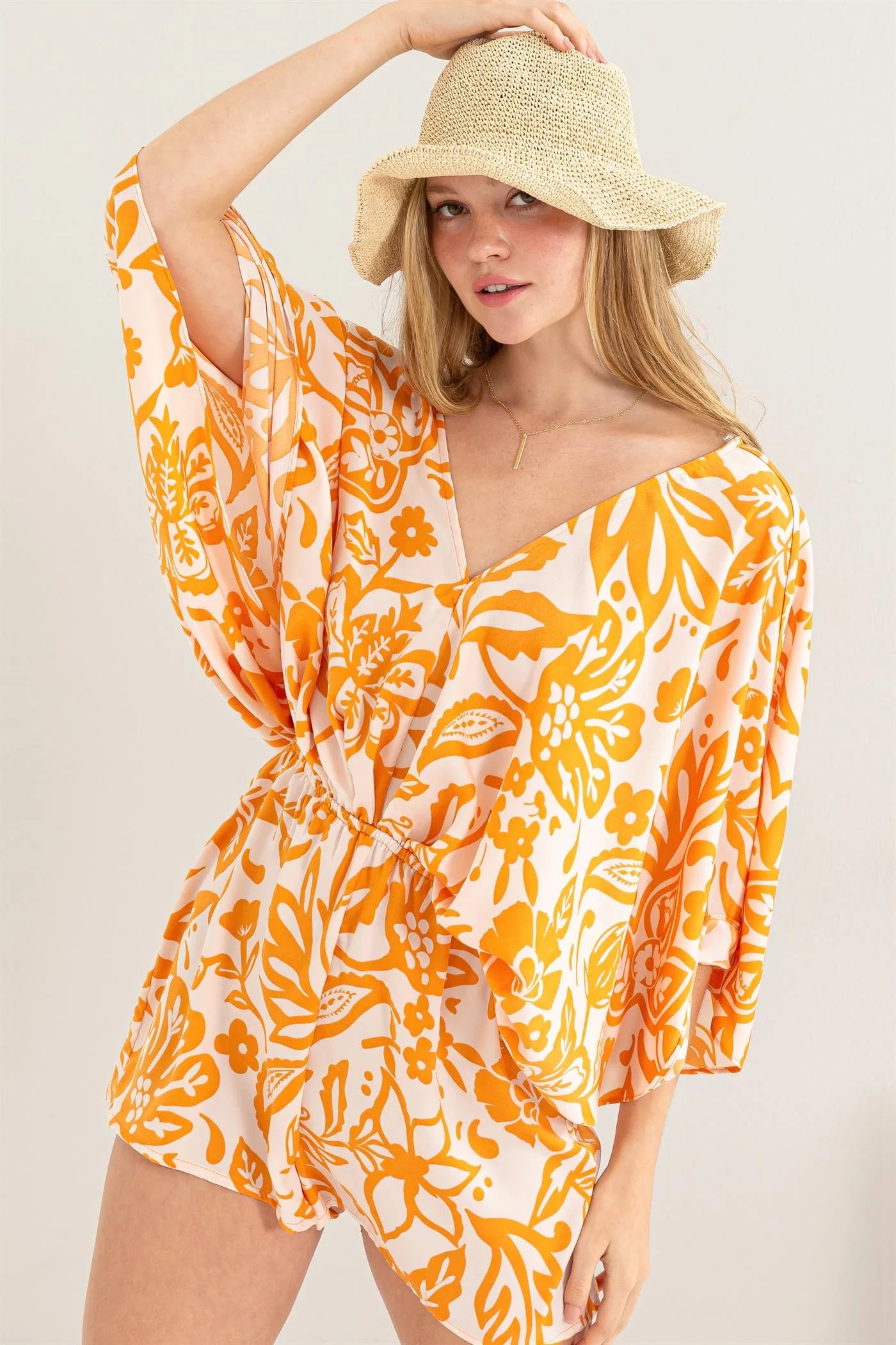 PAISLEY AND FLORAL PRINT KIMONO ROMPER