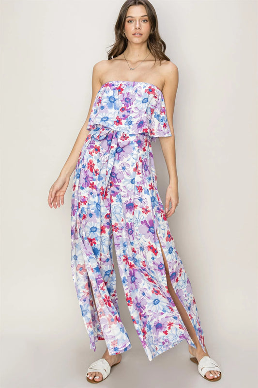 FLORAL PRINT LAYERED TUBE JUMPSUIT
