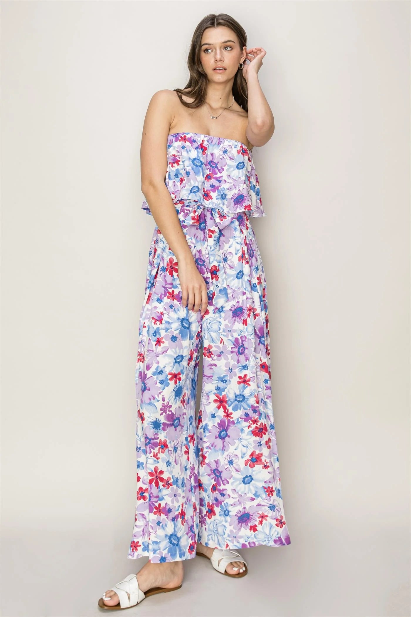 FLORAL PRINT LAYERED TUBE JUMPSUIT