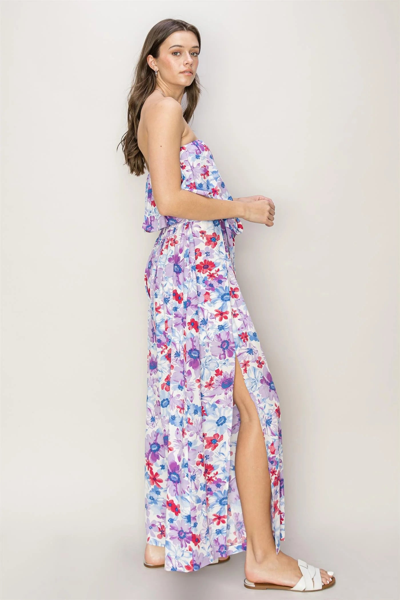 FLORAL PRINT LAYERED TUBE JUMPSUIT