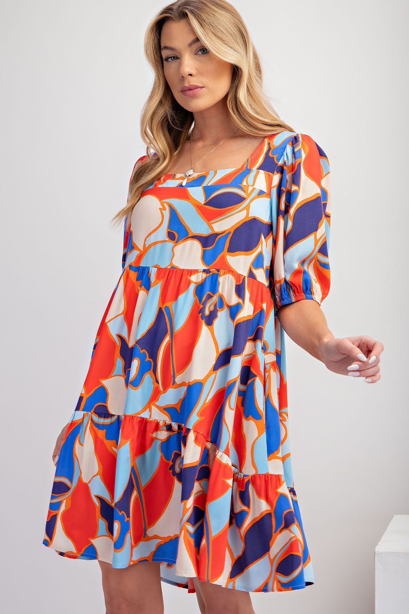 CHALLIS RUFFLE BOTTOM DRESS