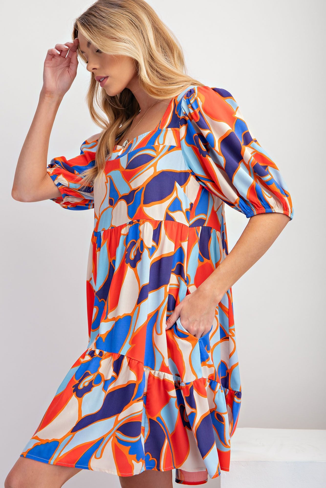 CHALLIS RUFFLE BOTTOM DRESS