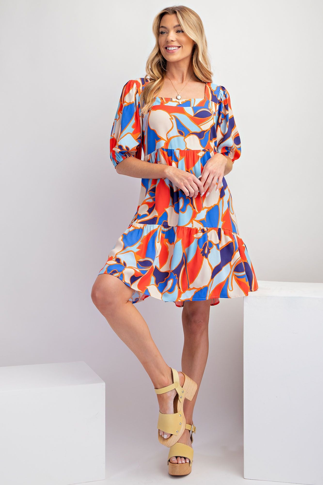 CHALLIS RUFFLE BOTTOM DRESS