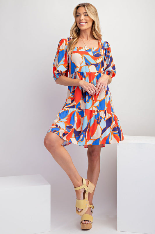 CHALLIS RUFFLE BOTTOM DRESS