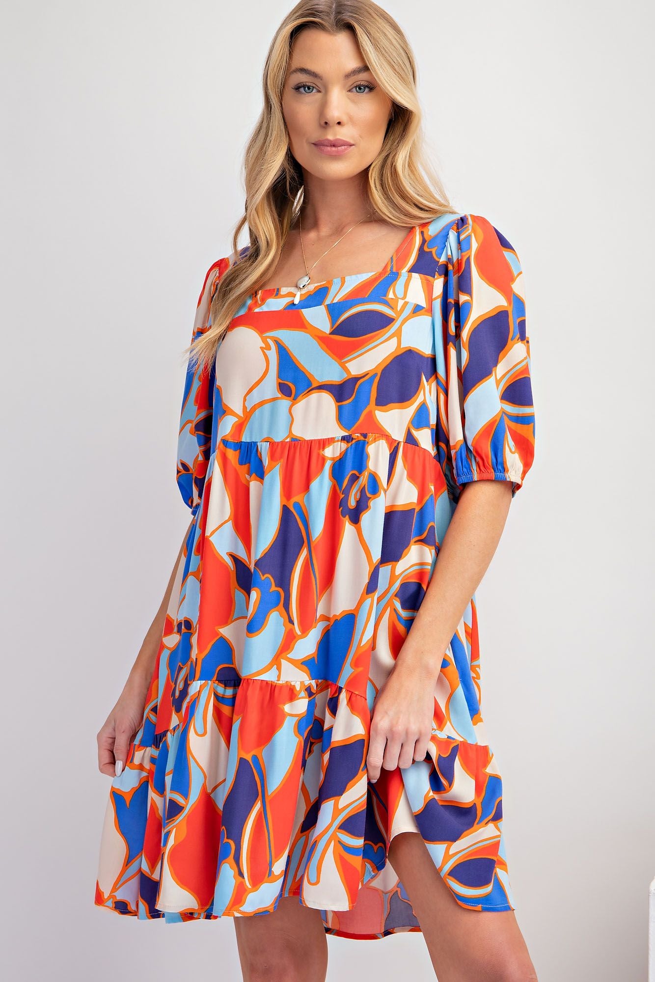 CHALLIS RUFFLE BOTTOM DRESS