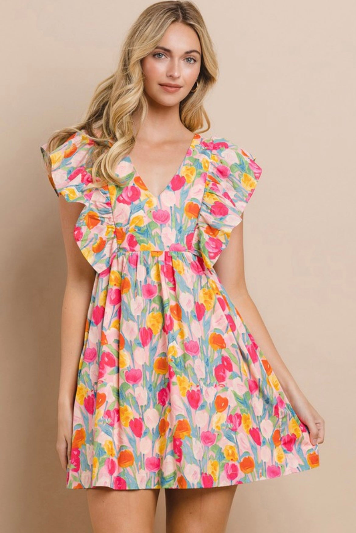 V - Neck Floral Dress