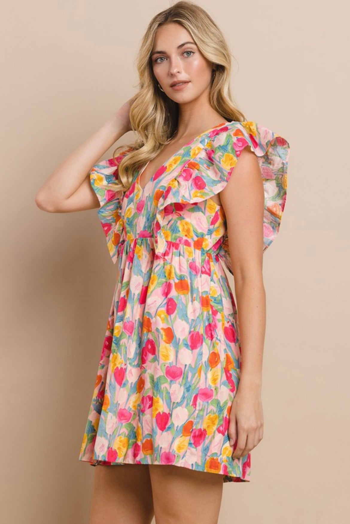 V - Neck Floral Dress