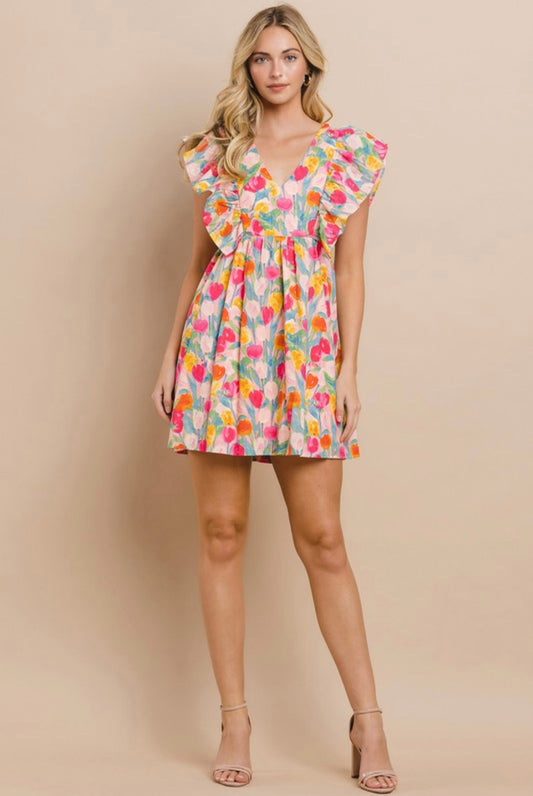 V - Neck Floral Dress