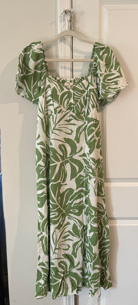 Linen Green Leaf Flutter Dress