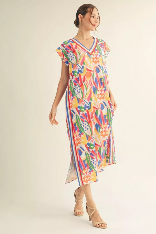 Drop Shoulder Geo Print Midi