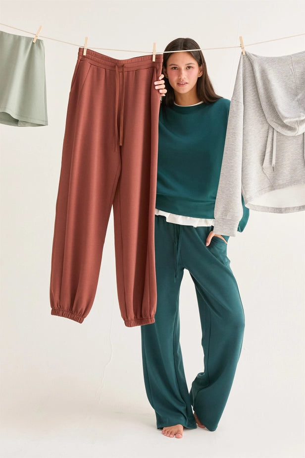 Double Knit High-Waist Wide-Leg Drawstring Sweatpants