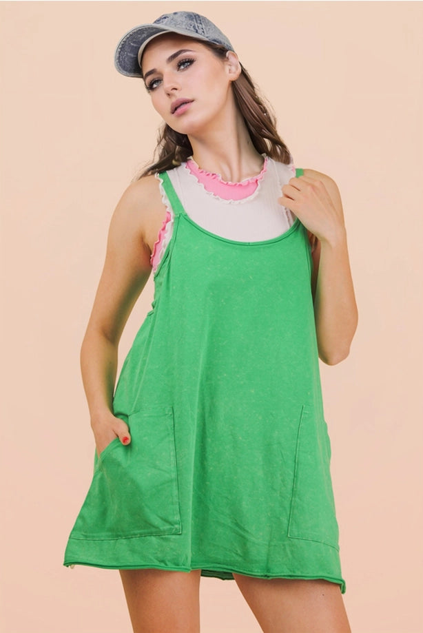 Mineral Washed Knit Mini Dress with Shorts ( Green )