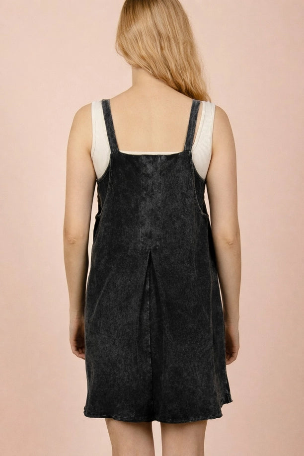 Mineral Washed Knit Mini Dress with Shorts ( Black)