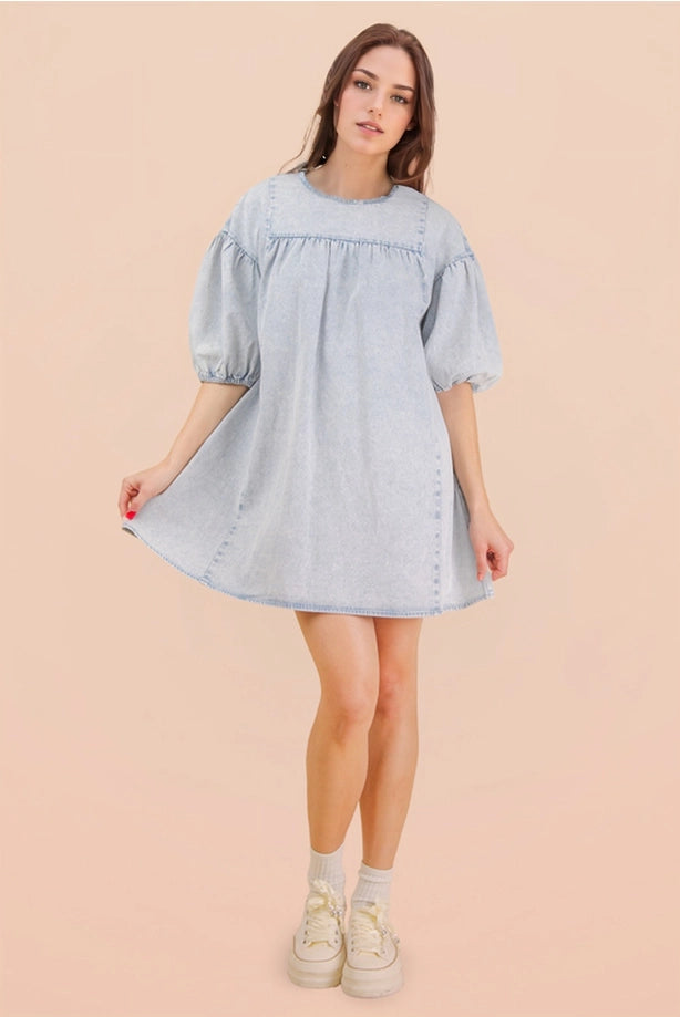 Washed Denim Casual Mini Dress