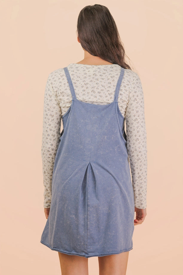 Mineral Washed Knit Mini Dress with Shorts (Denim)