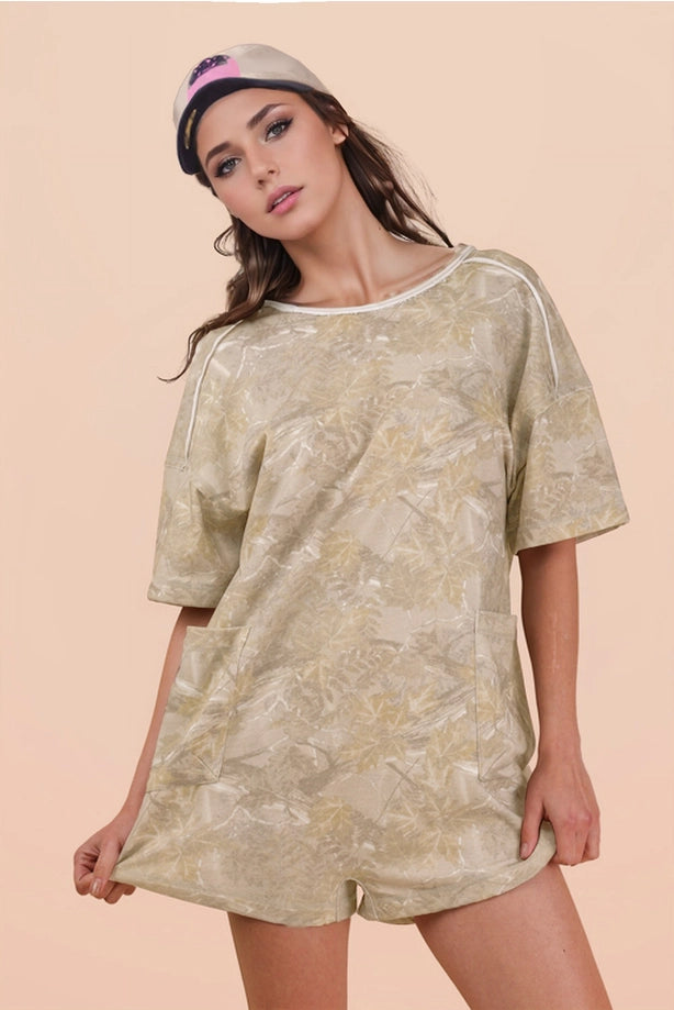 Camo Print Knit Casual Romper