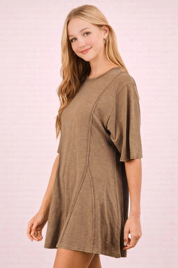 Mineral Washed Oversized Knit Comfy Romper (Brown)