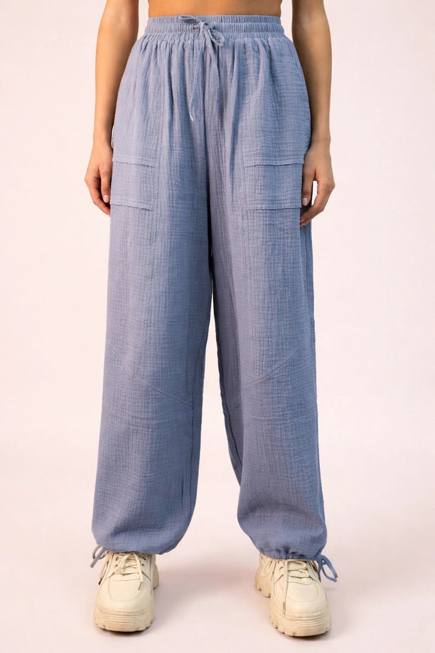 Wide Leg Gauze Solid Pants