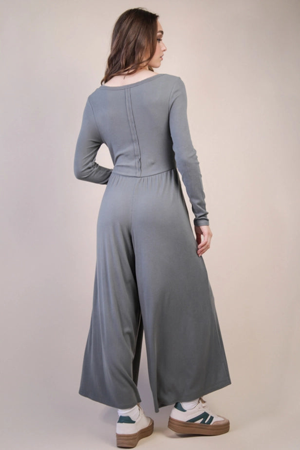 Wide Leg Solid Knit Casual Jumpsuit