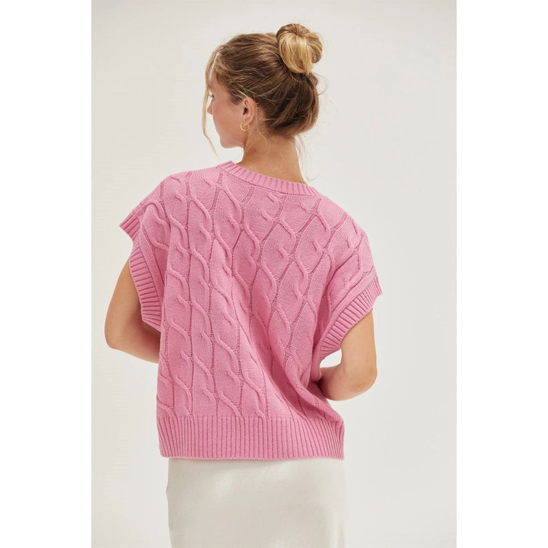 Rose Pink Cable Knit Vest