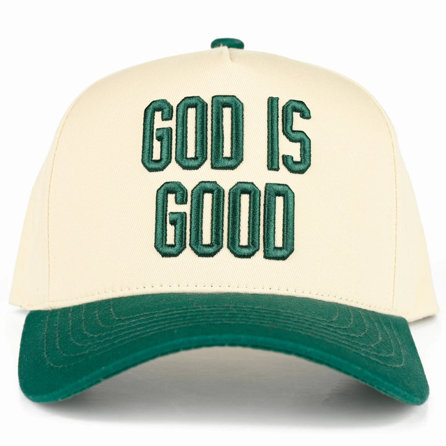 C.C God Is Good Embroidered Letter Two Tone Trucker Hat