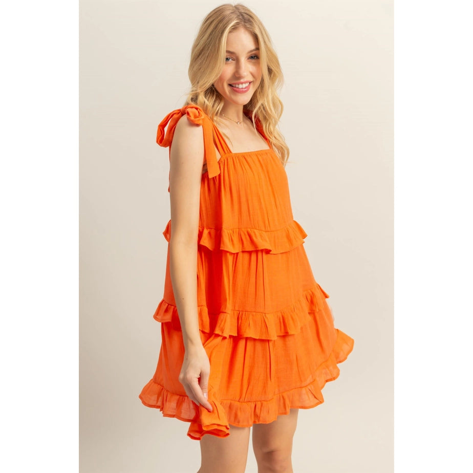 Self Tie Ruffle Tiered Mini Dress