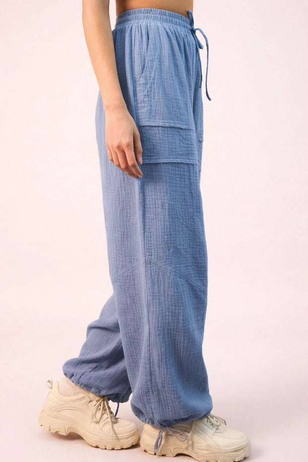 Wide Leg Gauze Solid Pants