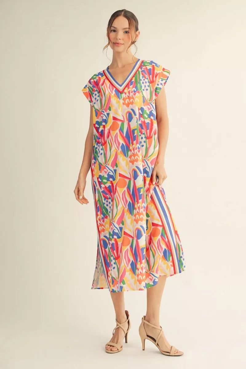 Drop Shoulder Geo Print Midi