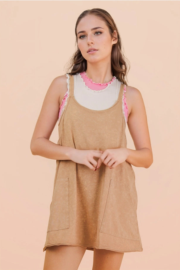 Mineral Washed Knit Mini Dress with Shorts ( Taupe)