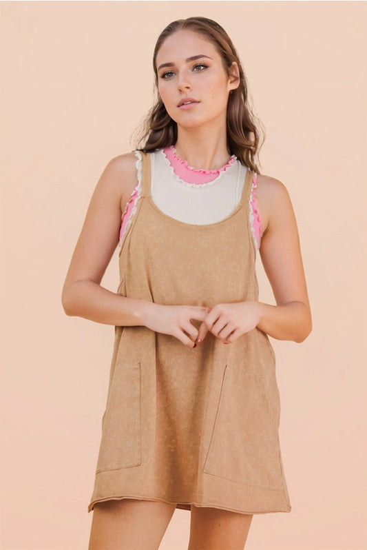 Mineral Washed Knit Mini Dress with Shorts ( Taupe)
