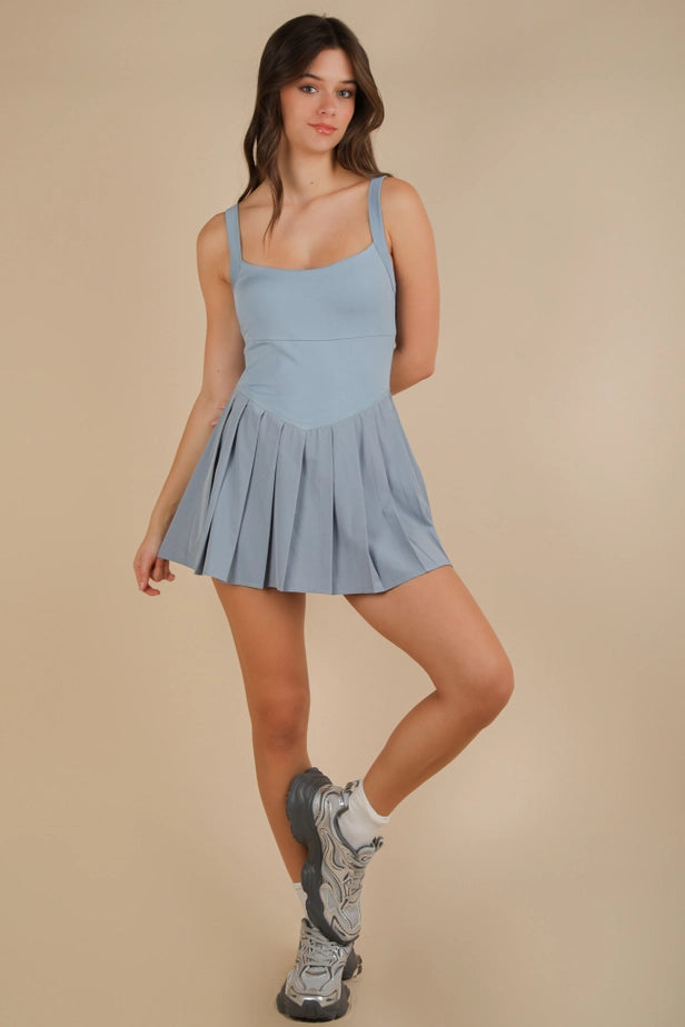 Pleated Skirt Activewear Dress w/ Under Shorts