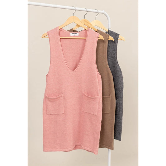 Knit Pocket Pinafore Mini Dress