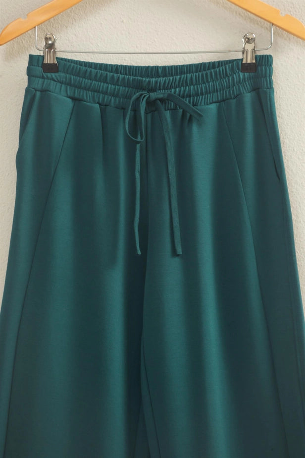 Double Knit High-Waist Wide-Leg Drawstring Sweatpants