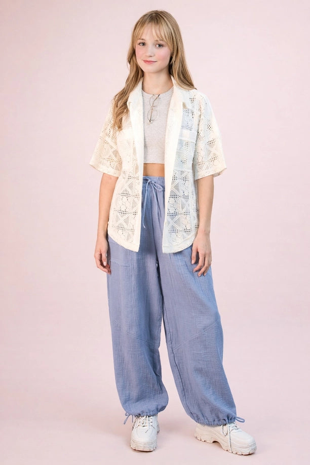 Wide Leg Gauze Solid Pants