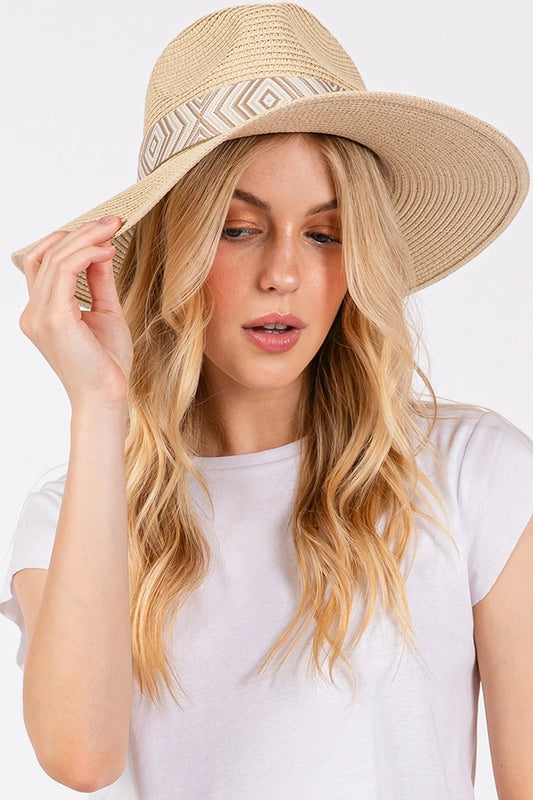 Aztec Tribal Pattern Band Straw Summer Sun Hat
