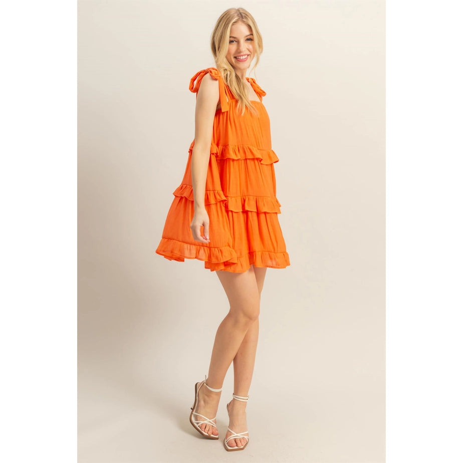 Self Tie Ruffle Tiered Mini Dress