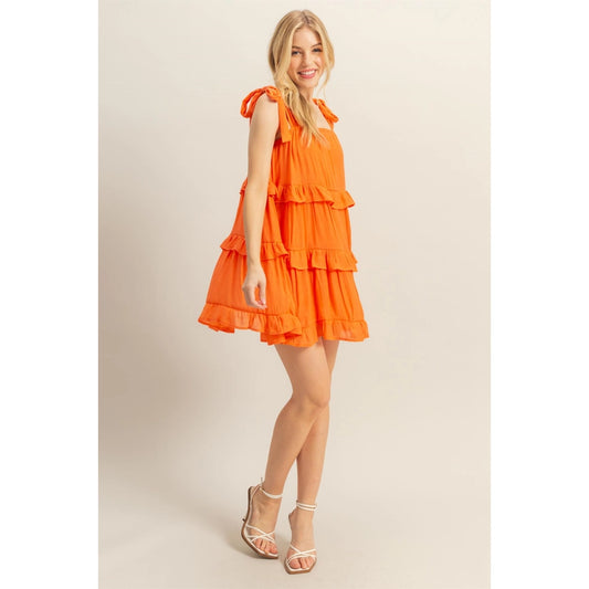 Self Tie Ruffle Tiered Mini Dress