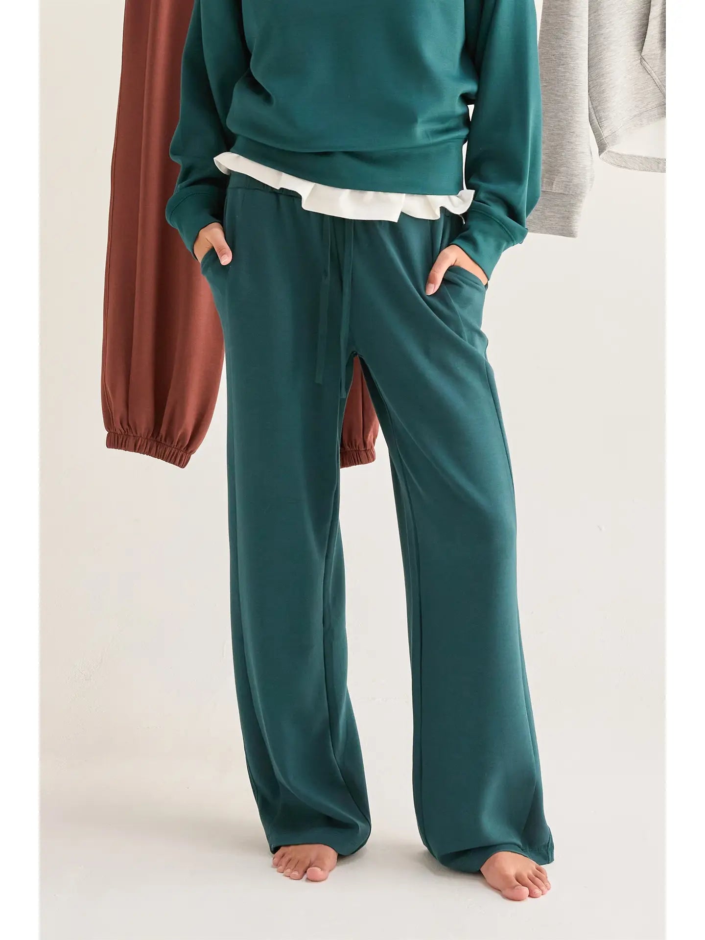 Double Knit High-Waist Wide-Leg Drawstring Sweatpants