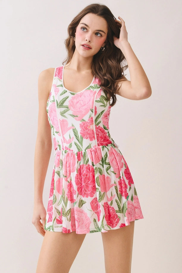 Floral Print Scoop Neck Racerback Athletic Dress